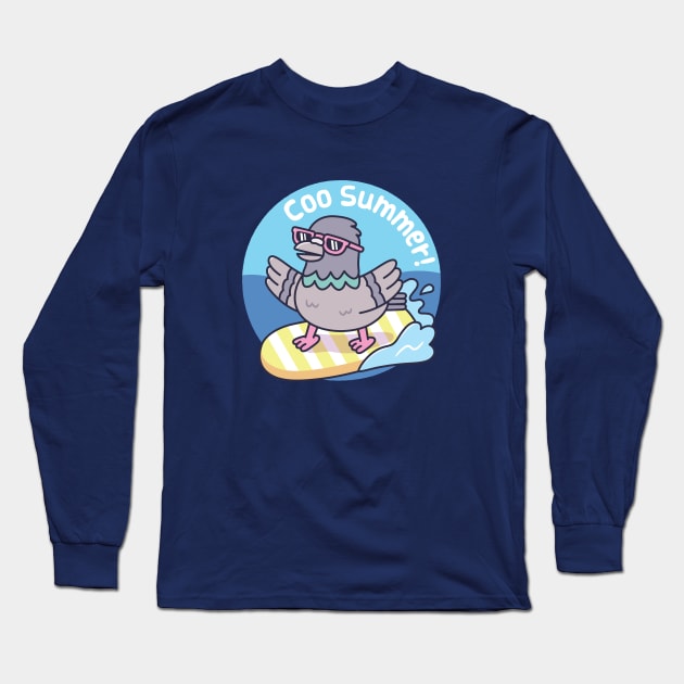 Pigeon Surfing On Surfboard Funny Coo Summer Long Sleeve T-Shirt by rustydoodle